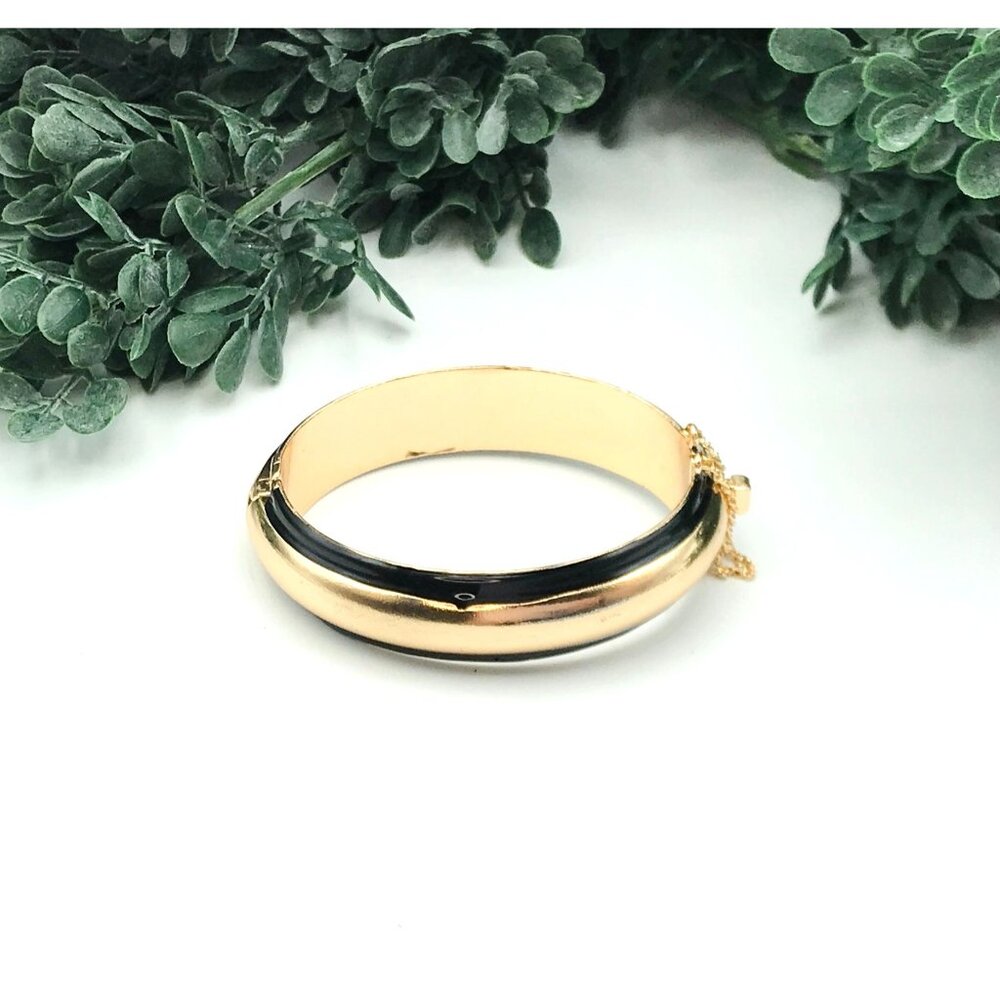 Set Of 2 Gold & Black Enamel Hinged Bracelets With Chain Detail by ZARA - Picture 2 of 4